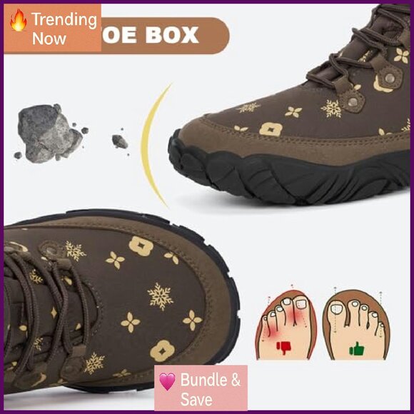 Women's Zero Drop Barefoot Hiking Boots Waterproof Snow Boots Wide Toe - Picture 7 of 8